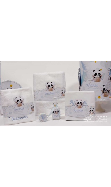 Trusou de botez cu ursuletul Panda ursul polar si baloane de aer cald Panda 11